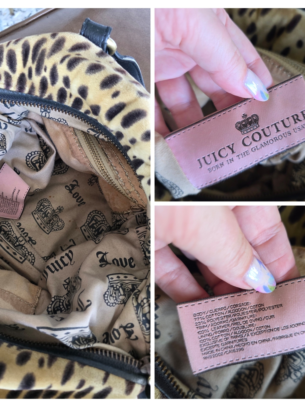Juicy Couture Leopard Velour Shoulder Bag Y2K Black Trim and Gold Hardware - Picture 15 of 16